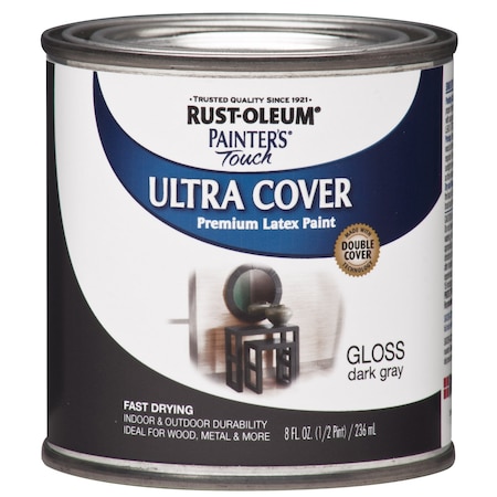 RUST-OLEUM Painter's Touch Ultra Cover Multi-Purpose Paint, Gloss Dark Gray, Half Pint 1986730